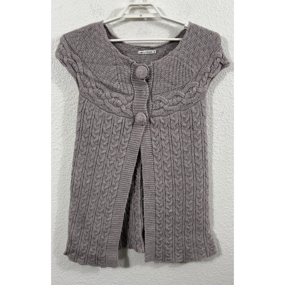My Tribe Sweater Cardigan Womens Small Light Taupe Cable Knit Cap Sleeve